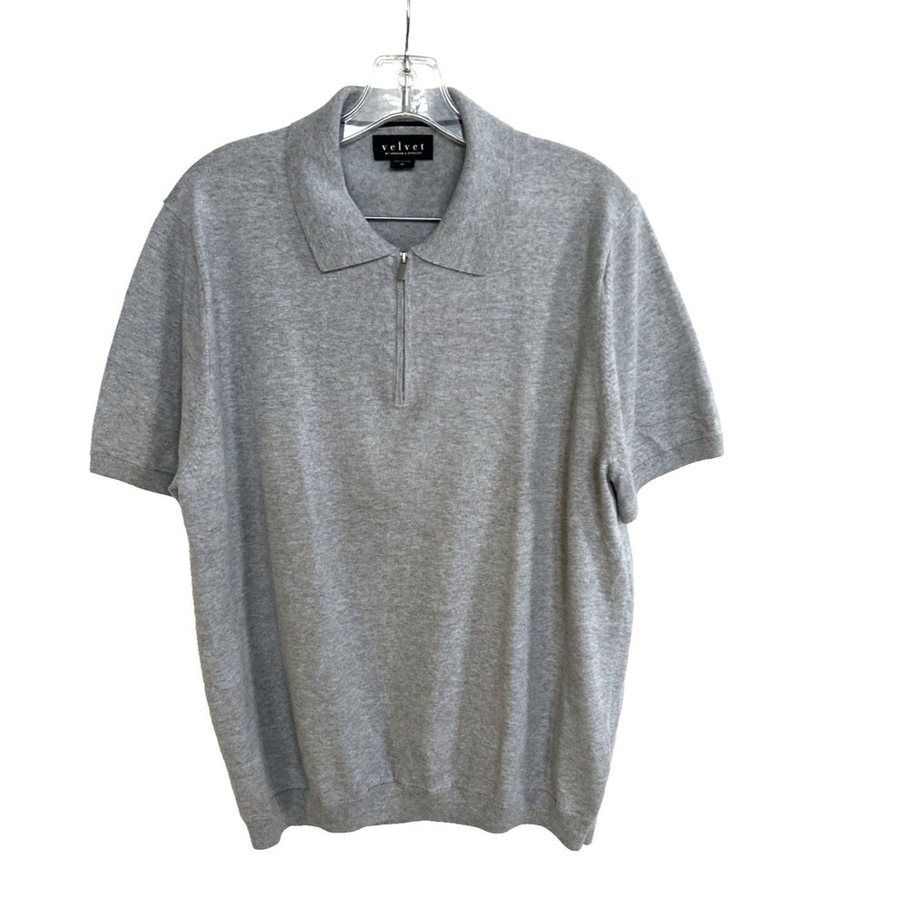 Velvet by Graham & Spencer 1/4  Zip Knit S/S Sweater Men's Size M Gray Cotton